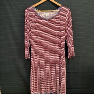 Max Studio Womens XL Navy Red Geometric Print 3/4 sleeve Round Neck Sheath Dress